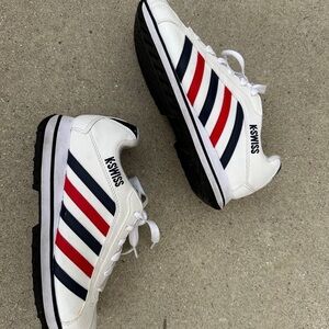 K-Swiss White Shoes with Red and Blue Accents